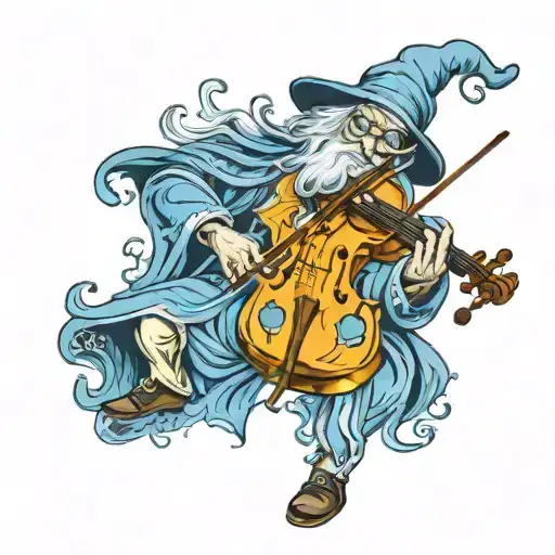 Blue Wizard playing a fiddle tattoo design idea