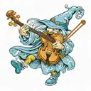 Blue Wizard playing a fiddle tattoo design idea