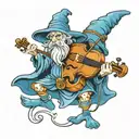 Blue Wizard playing a fiddle tattoo design idea