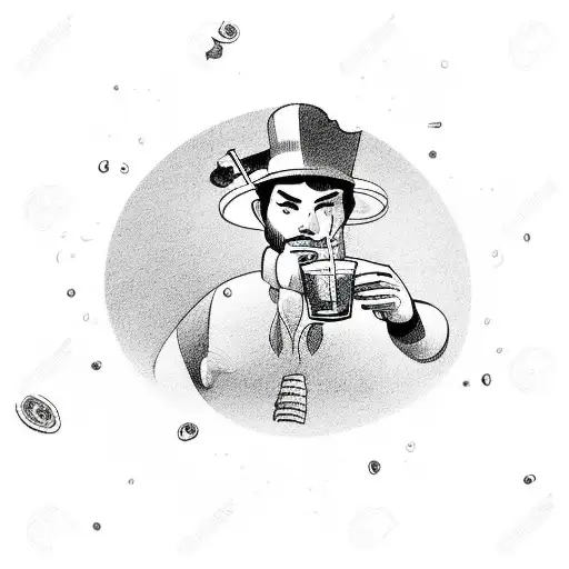 A bartender shaking a cocktail while surrounded by swirling atoms tattoo design idea
