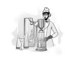 A bartender shaking a cocktail while surrounded by swirling atoms tattoo design idea