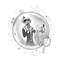 A bartender shaking a cocktail while surrounded by swirling atoms tattoo design idea