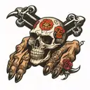 skull and bones on hand tattoo design idea