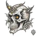 skull with bullet hole in temple tattoo design idea
