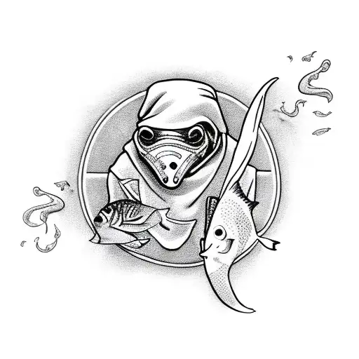 plague doctor holding a aquarium with a fish tattoo design idea