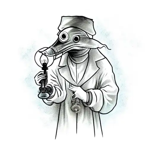 plague doctor holding a lantern that's actually an aquarium with fish tattoo design idea