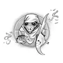 plague doctor holding a aquarium with a fish tattoo design idea