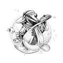 plague doctor holding a aquarium with a fish tattoo design idea