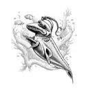 plague doctor holding a aquarium with a fish tattoo design idea