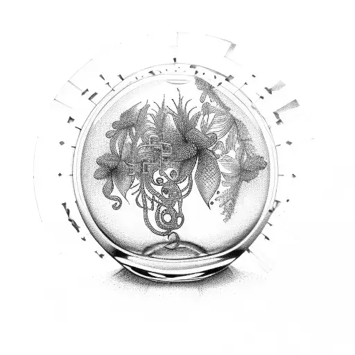Musical plants growing from a crystal ball tattoo design idea