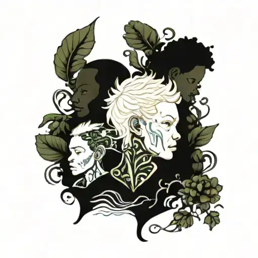 black boy and albino boy dressed in seaweed tattoo design idea