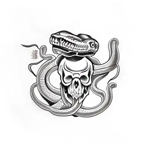 Snake half skull half skin tattoo design idea