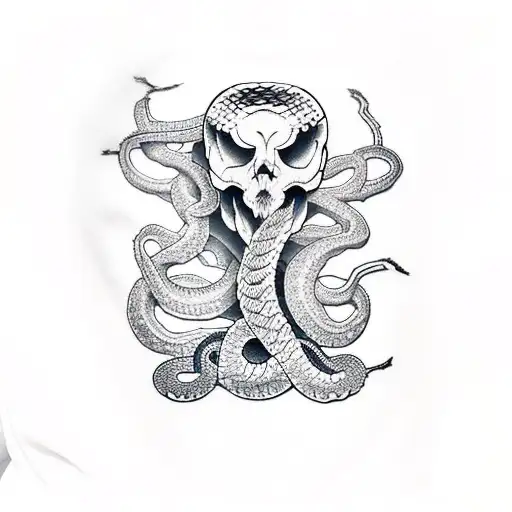 Snake half skull half skin tattoo design idea