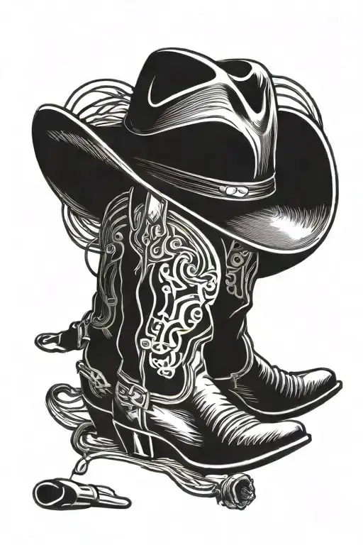 Highway with cowboy boots and hat tattoo design idea