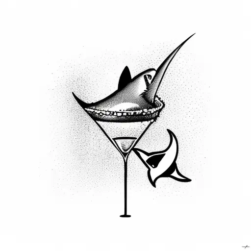 A nurse's hand holding a margarita glass with a shark fin emerging from the liquid, symbolizing the balance between work and relaxation tattoo design idea