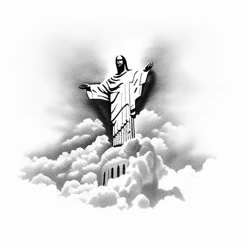 Christ the redeemer with clouds and birds tattoo design idea