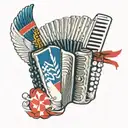 Accordion with croatian flag and music notes around tattoo design idea