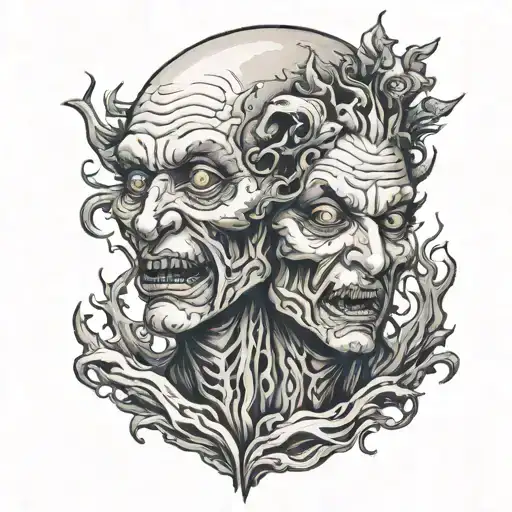 siamese twin head creepy monster tattoo design idea