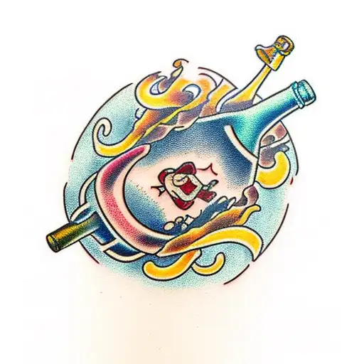wine bottle tattoo design idea