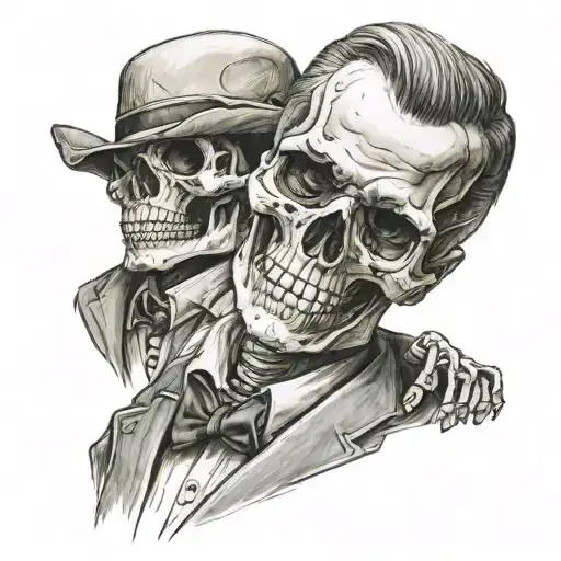 Skeleton half Gangster half Businessmen tattoo design idea