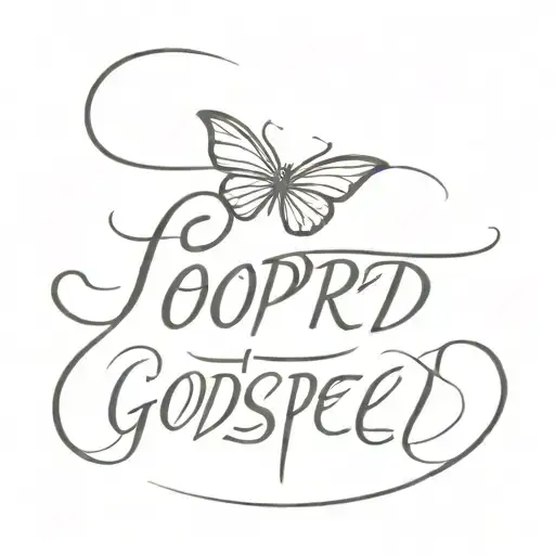 the word Godspeed written in cursive with butterfly's  tattoo design idea