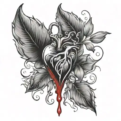 Black and red tattoo of bleeding heart where blood goes into wine glass, u can add some little red roses  tattoo design idea