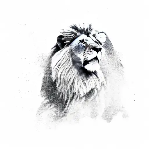 A majestic lion standing on a remote island surrounded by open water tattoo design idea