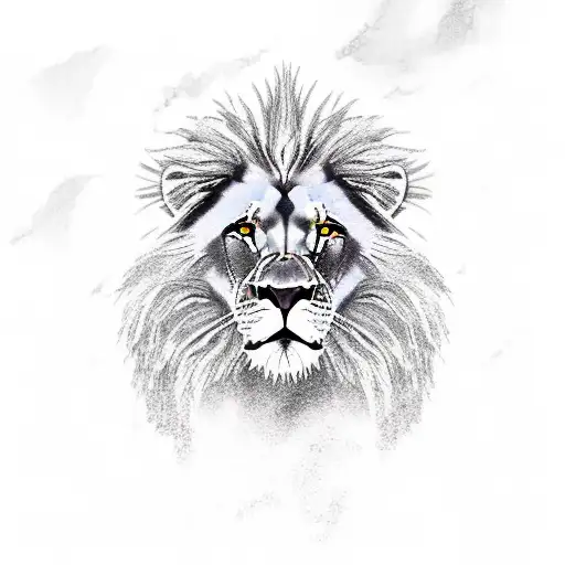 A majestic lion standing on a remote island surrounded by open water tattoo design idea