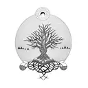 A hiker reaching the summit of a mountain, with a Celtic tree of life in the foreground tattoo design idea