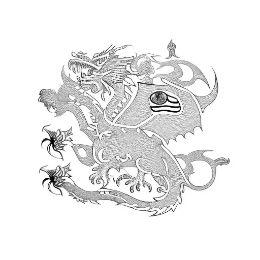 filipino flag with dragon with sword with flowers tattoo design idea