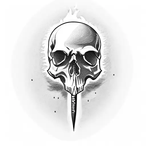 skull with sword with rose with fire tattoo design idea