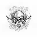 skull with sword with rose with fire tattoo design idea