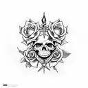 skull with sword with rose with fire tattoo design idea