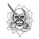 skull with sword with rose with fire tattoo design idea