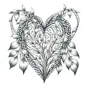 A geometric pattern of willow leaves and branches forming a heart shape, representing the client's love for her family tattoo design idea