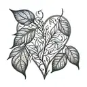 A geometric pattern of willow leaves and branches forming a heart shape, representing the client's love for her family tattoo design idea