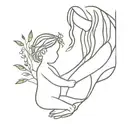 A silhouette of a mother and child holding hands, with a willow branch intertwined between them tattoo design idea