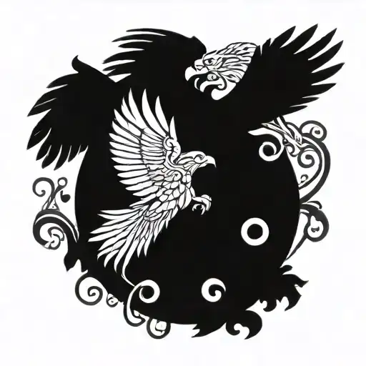 An intricate design featuring a majestic eagle, a fierce wolf, and a slithering serpent intertwined in a dynamic composition tattoo design idea