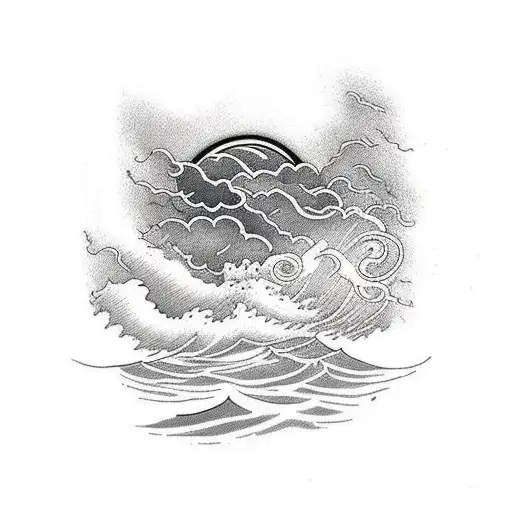 stormy sea at night with lightning for a sleeve. there should be lots of bold colours. tattoo design idea