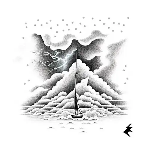 stormy sea at night with lightning for a sleeve. there should be lots of bold colours. tattoo design idea