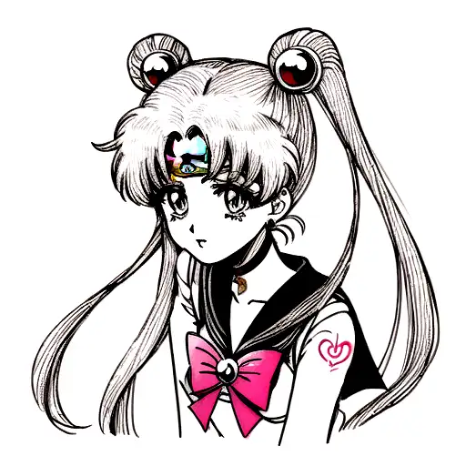 small anime tatoo for neck with sailor moon in black white colors tattoo design idea