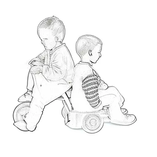 two boys on a tricycle tattoo design idea