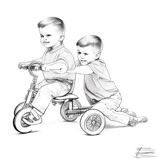 two boys on a tricycle tattoo design idea