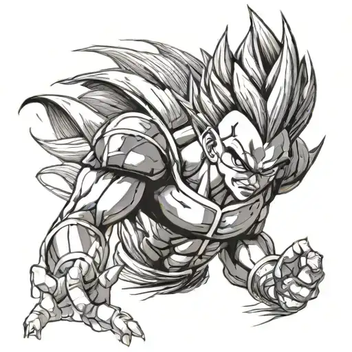 majin vegeta dragon ball z with fine lines micro realism  tattoo design idea