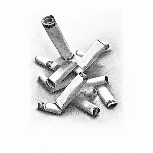 a pack of cigarettes standing straight in perspective. there are cigarettes in the pack. tattoo design idea