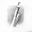 a pack of cigarettes standing straight in perspective. there are cigarettes in the pack. tattoo design idea