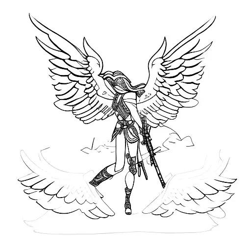three winged valkyries silhouettes flying with their weapons drawn tattoo design idea