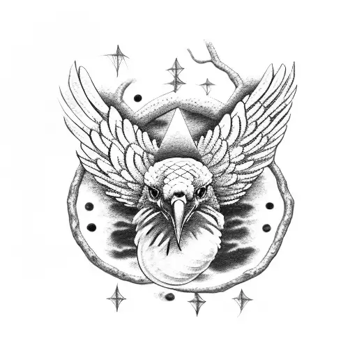 A dotwork tattoo of a majestic eagle perched on a rock, with a snake slithering through the branches of a tree tattoo design idea