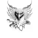 A dotwork tattoo of a majestic eagle perched on a rock, with a snake slithering through the branches of a tree tattoo design idea