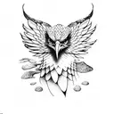 A dotwork tattoo of a majestic eagle perched on a rock, with a snake slithering through the branches of a tree tattoo design idea